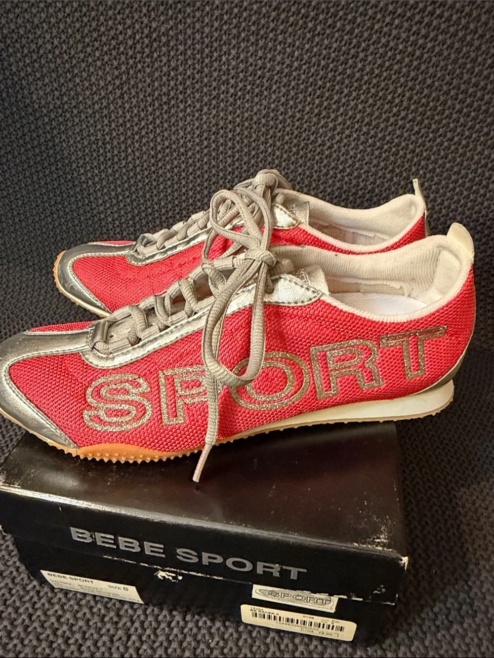 bebe Pink and Silver Mesh Lace-Up Sneakers